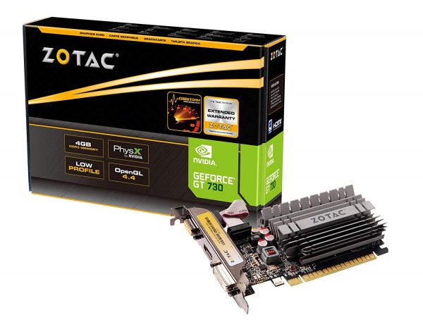 ZOTAC GeForce GT 730 4GB DDR5 64-bit PCI Express 2.0 HDMI DVI VGA Fan Cooled Low Profile Video Graphics Card (ZT-71118-10L)